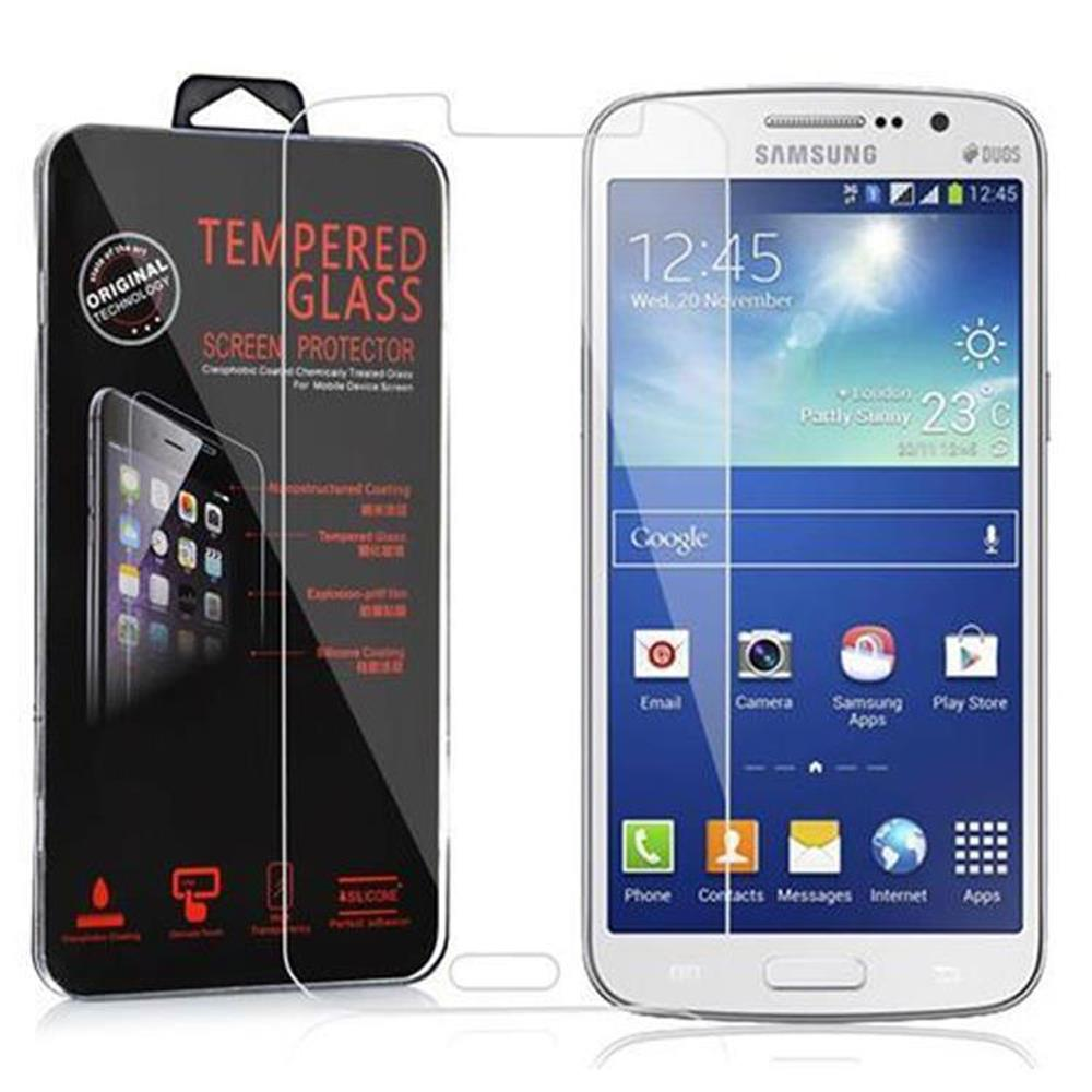 Un teléfono con protector de pantalla se muestra junto a la caja del protector. El teléfono es blanco.