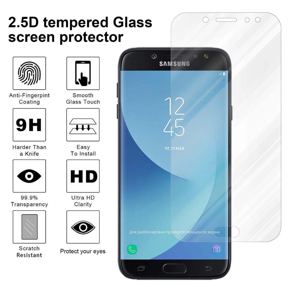Telefono con protezione schermo. Mostra ora, data e icone. Protezione con icone. Testo: Vetro temperato 2.5D.