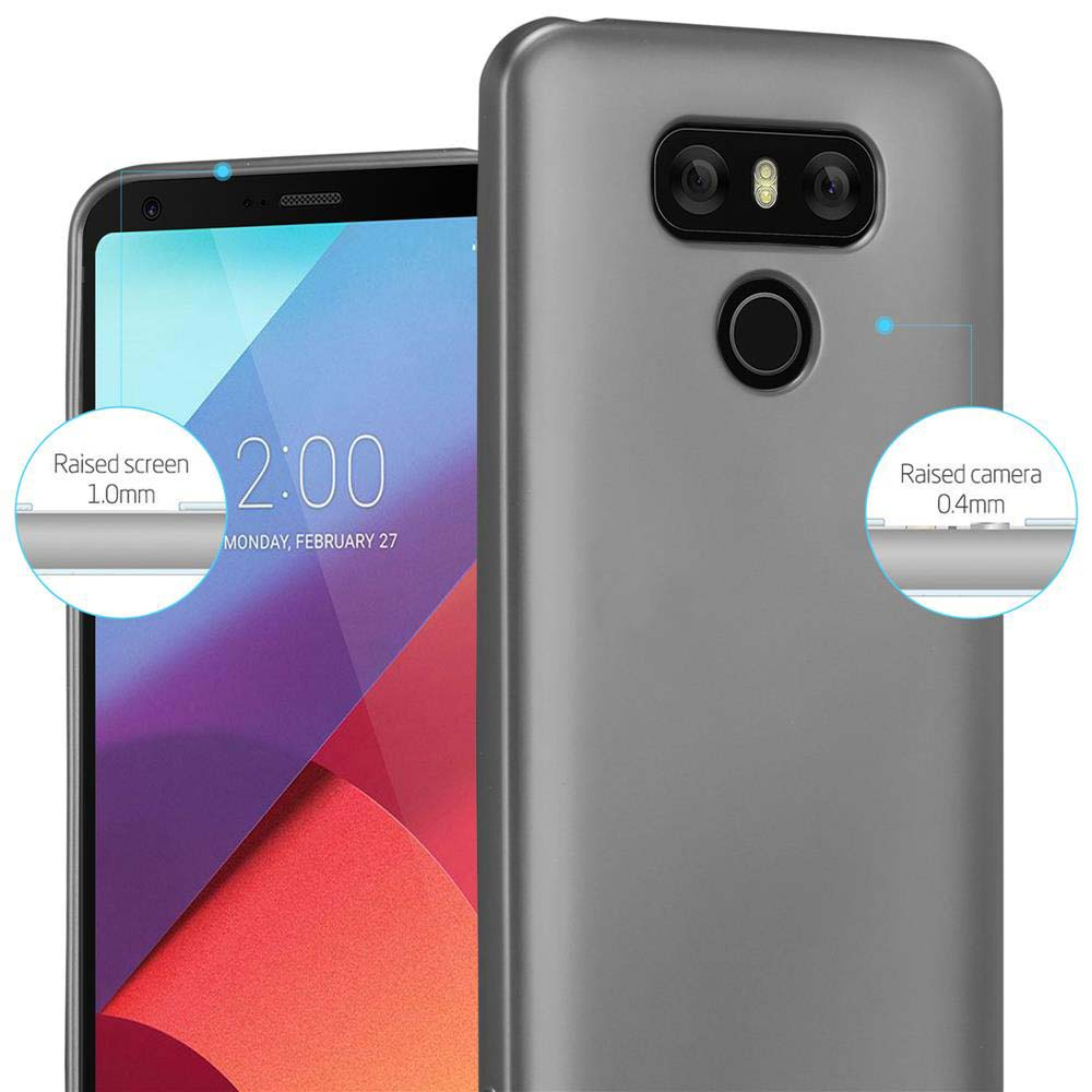 Custodia per telefono grigia con protezione schermo e fotocamera. Mostra data e ora.