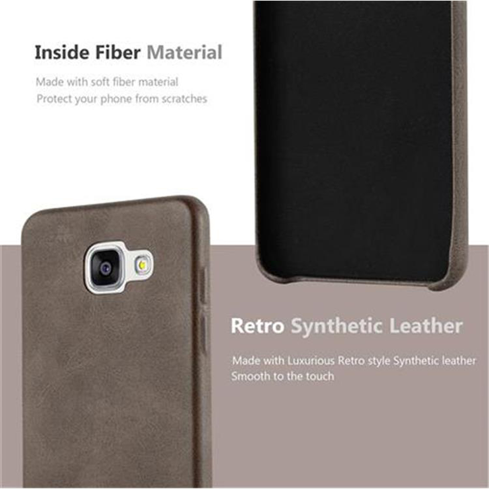 Custodia per telefono in ecopelle retrò. Testo: Inside Fiber Material.
