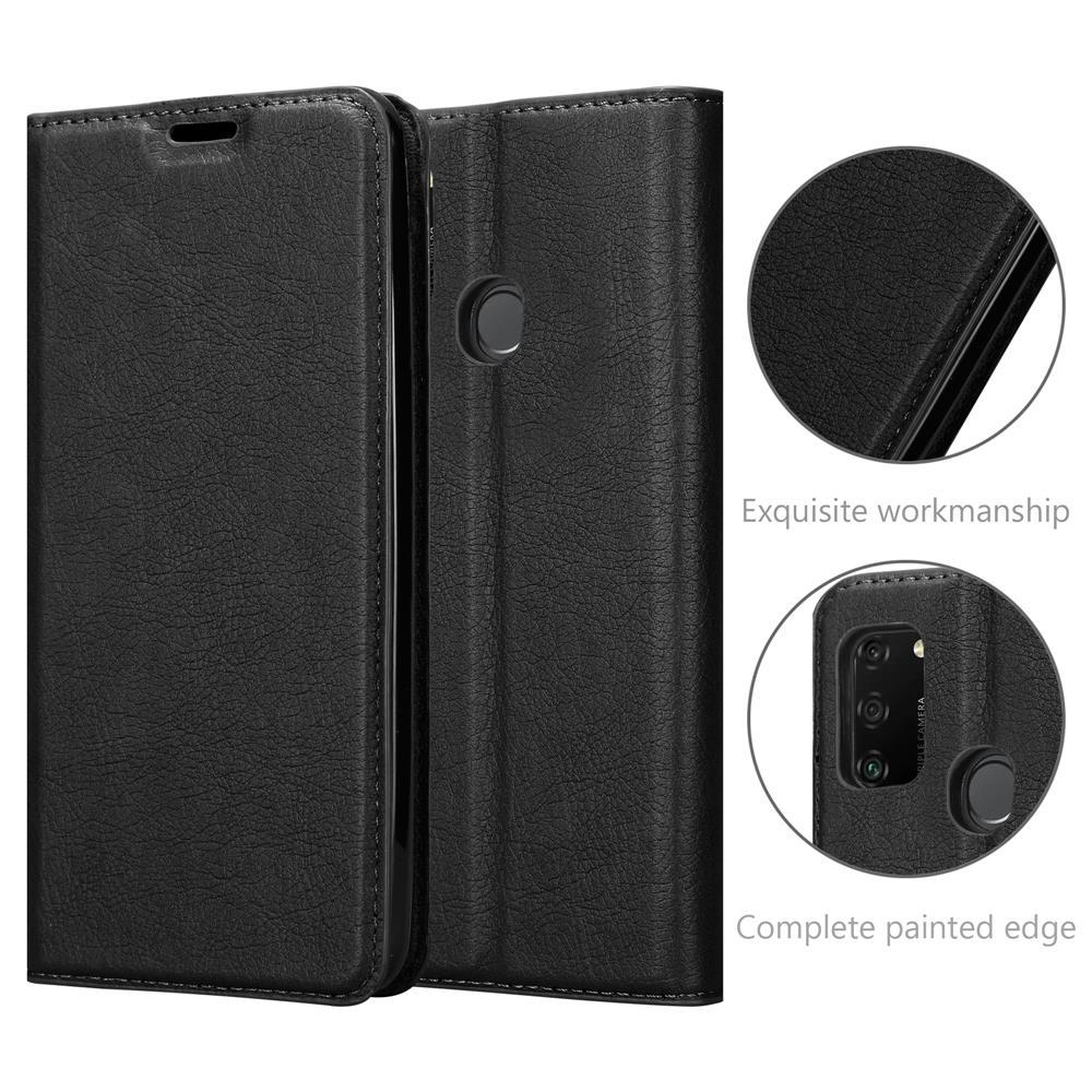 Offene schwarze Handyhülle, die ein Telefon zeigt. Details in Kreisen: Exquisite Verarbeitung und Vollständig lackierte Kante.