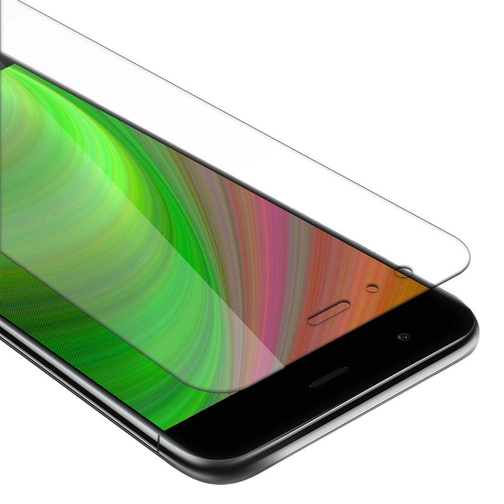 Smartphone con protezione schermo. Mostra uno sfondo colorato con verde e arancione.