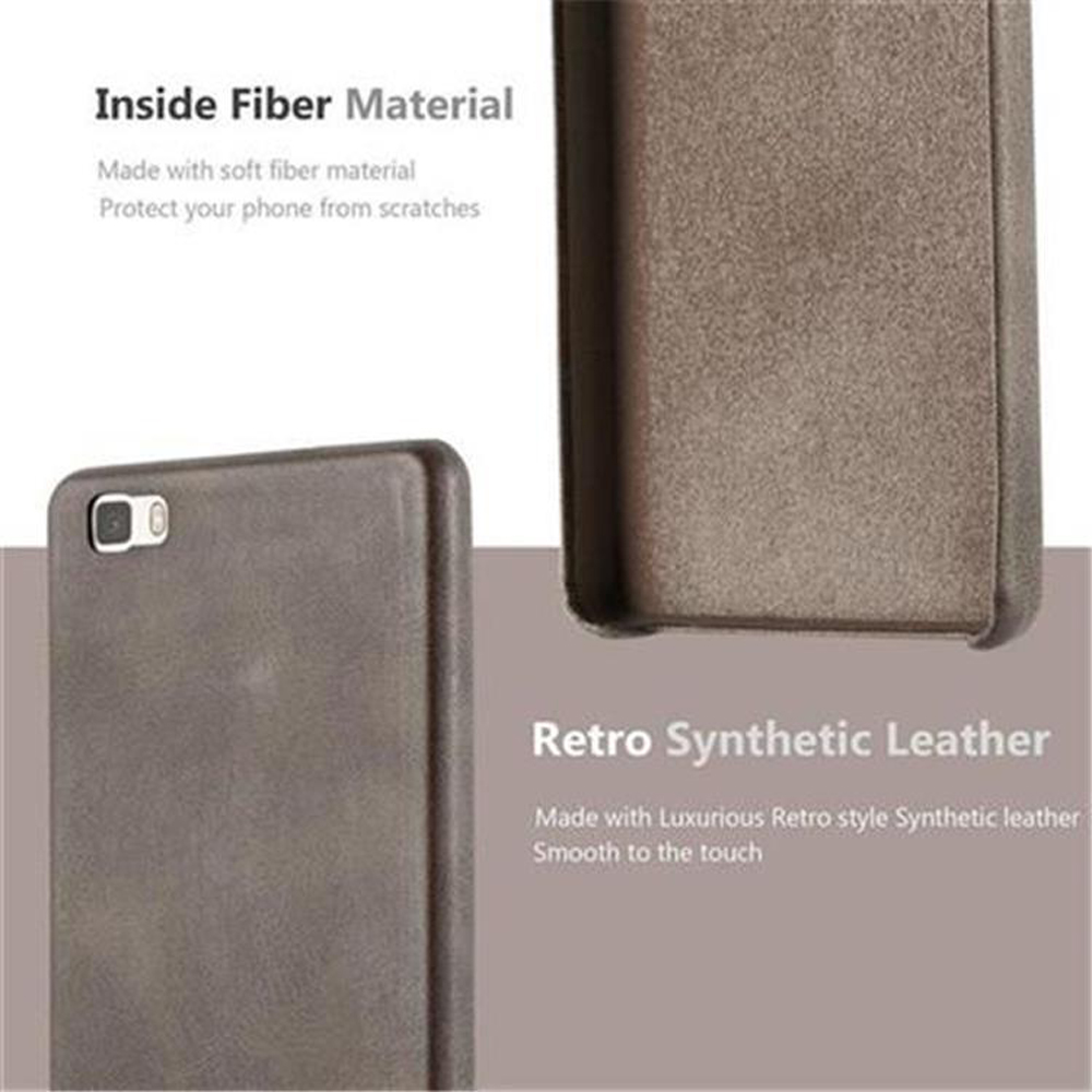 Dos fundas de teléfono que muestran el material interior y exterior, con texto que describe los materiales.