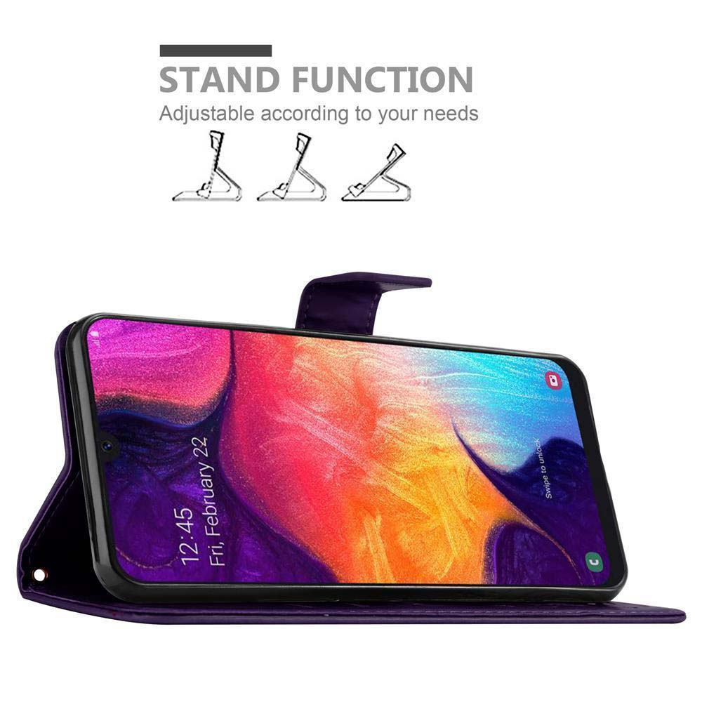 Telefono nella custodia, aperto e puntellato. Testo e diagrammi della funzione stand.