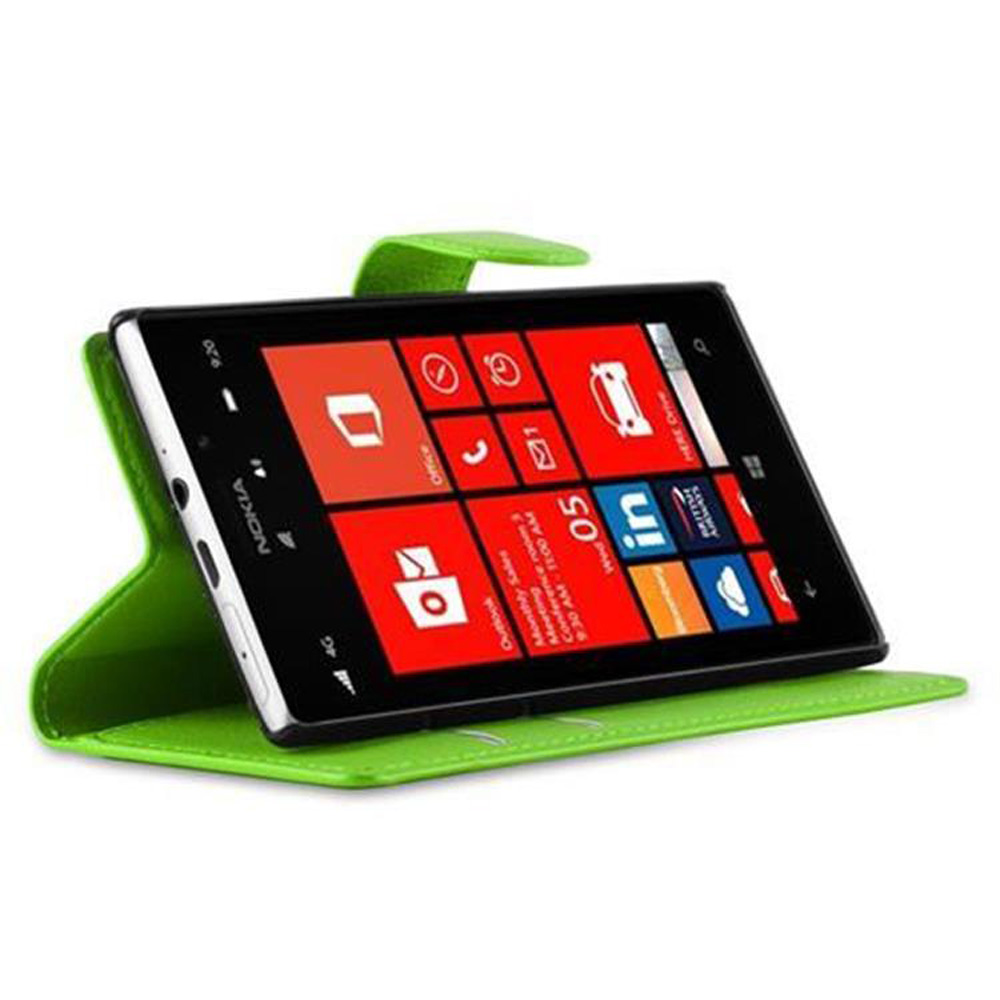 Smartphone in custodia verde, aperto.