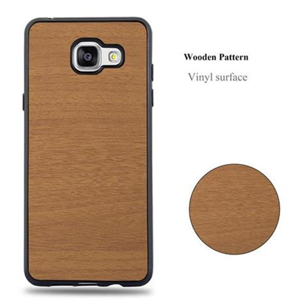 Funda de teléfono con patrón de madera. También se muestra un patrón circular de madera.