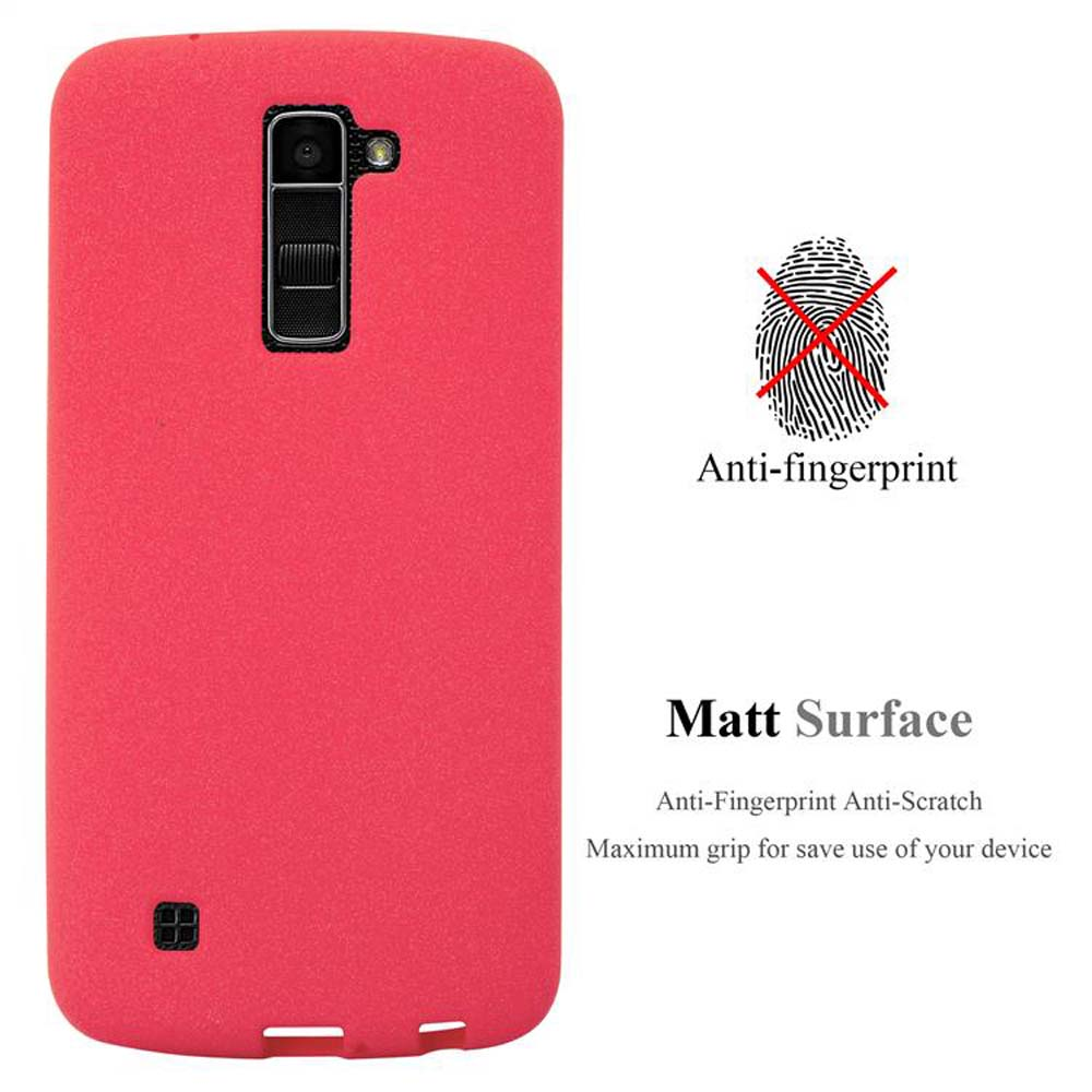 Custodia per telefono rossa con superficie opaca. Caratteristiche anti-impronta e antigraffio.
