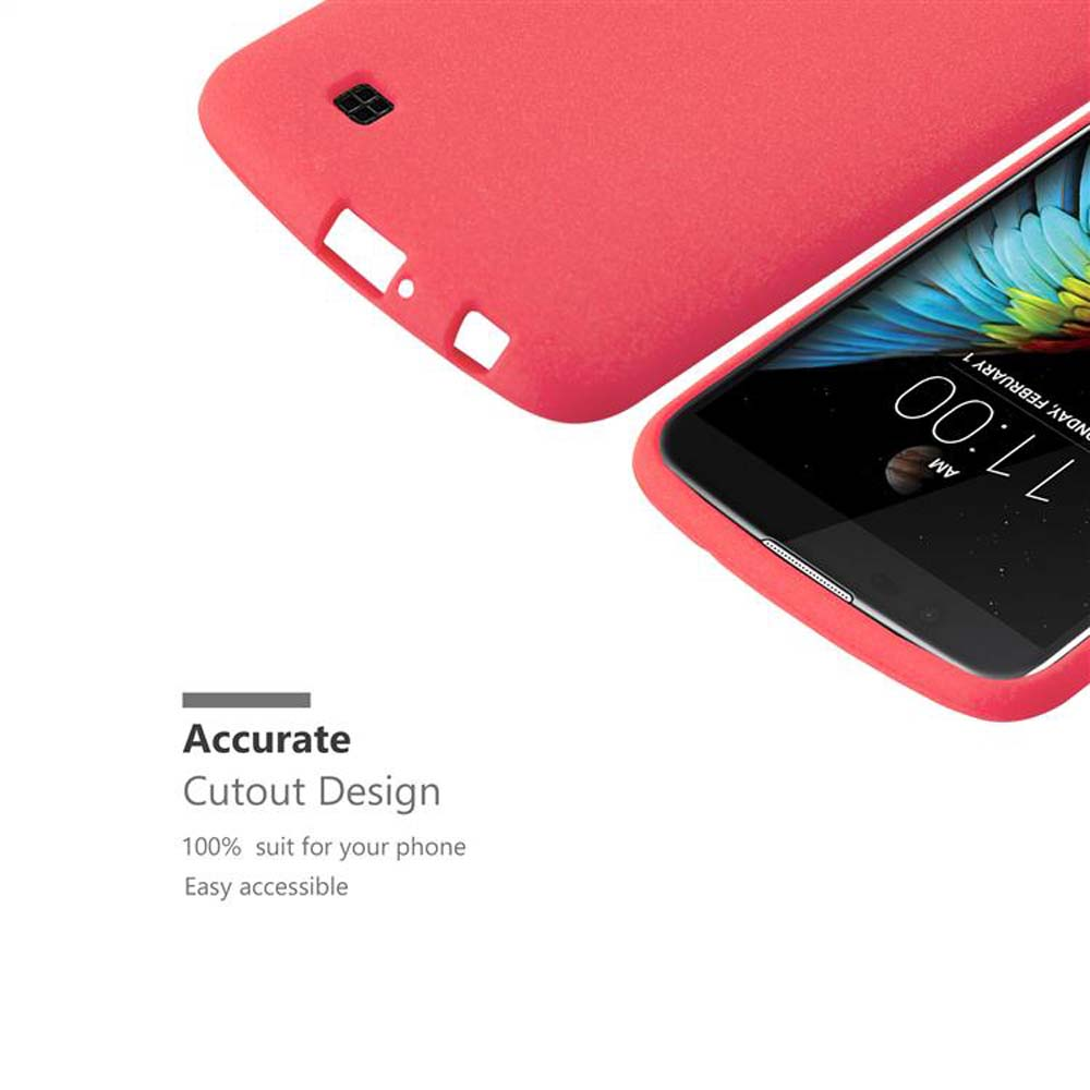 Una custodia per telefono color corallo intorno a un telefono, con lo schermo del telefono visibile.