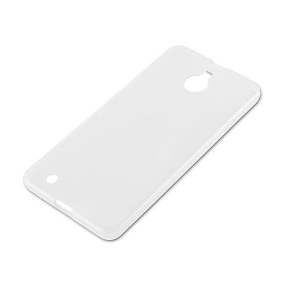 Weiße Handy-Rückseite mit Kamera- und Knopfausschnitten. Schlicht und sauber.