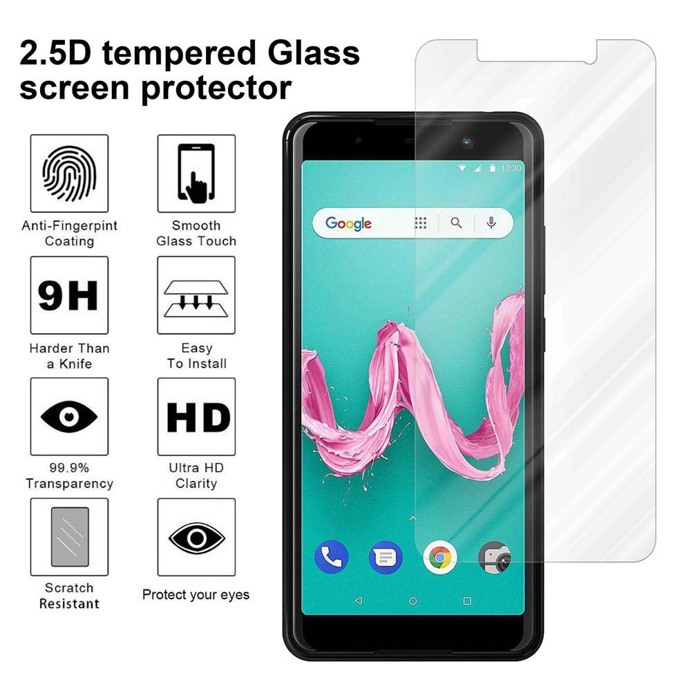 Telefono con protezione schermo. Testo: Protezione schermo in vetro temperato 2.5D.