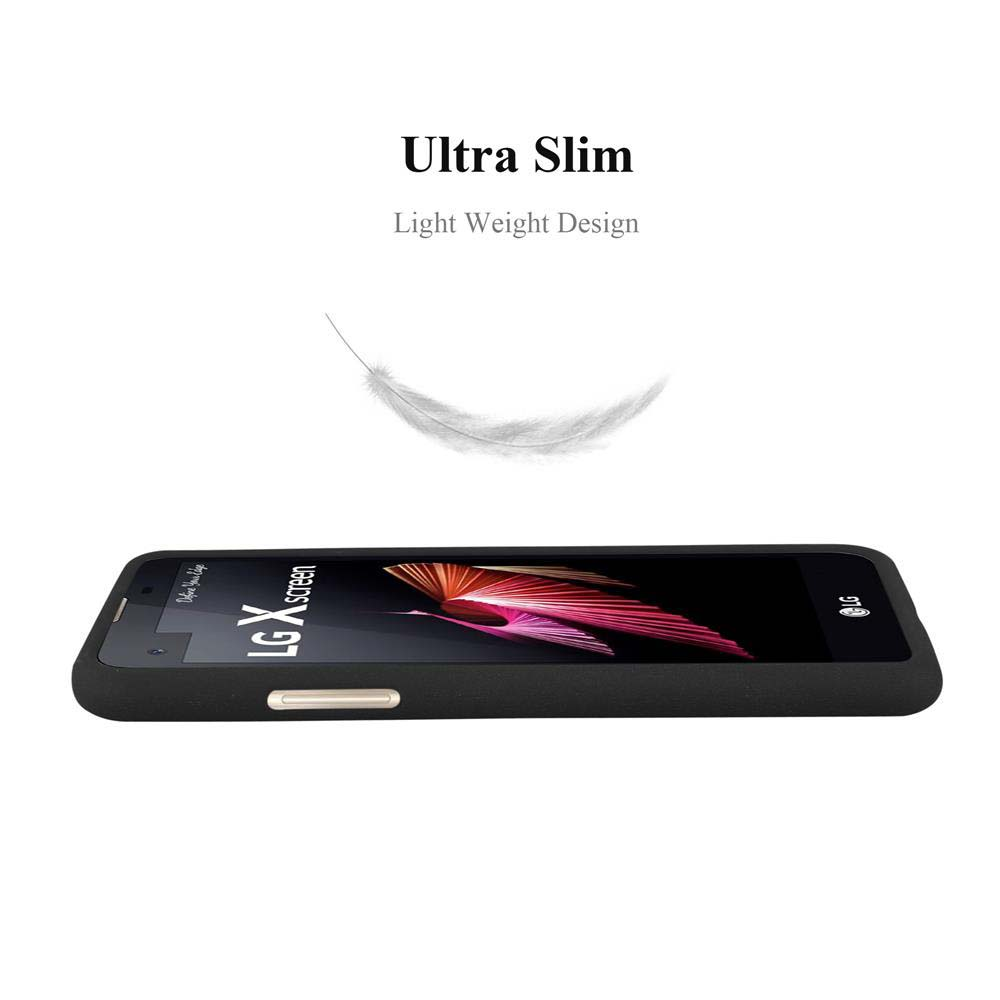 Un telefono nero in una custodia è mostrato orizzontalmente. Una piuma fluttua sopra. Testo: 'Ultra Slim'.