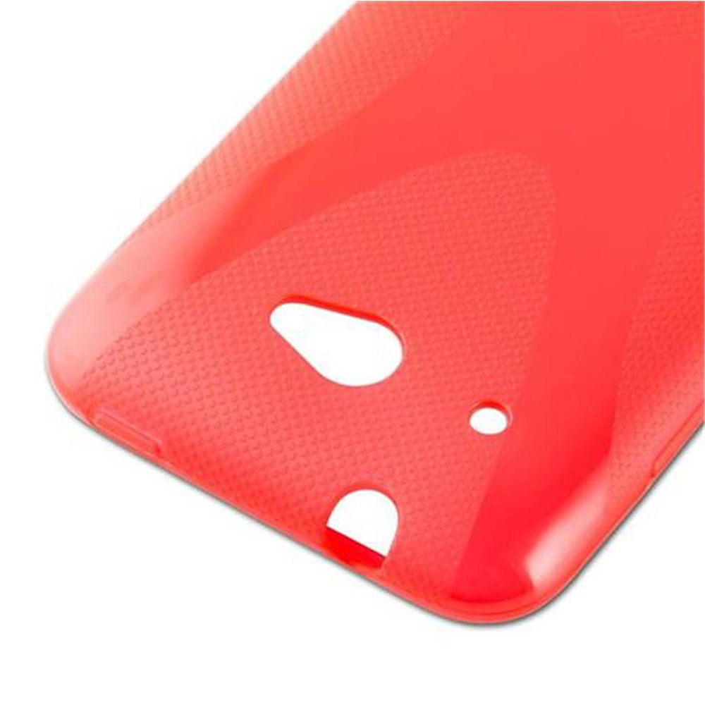 Una custodia per telefono rossa con fori per fotocamera, altoparlante e caricatore.