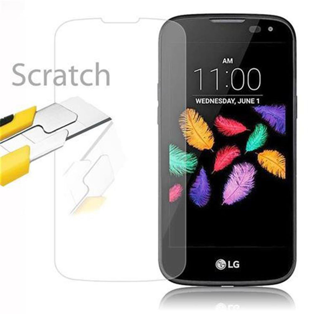Una pantalla de teléfono inteligente con diseños de plumas coloridas. Un protector de pantalla transparente y un cuchillo están a la izquierda.