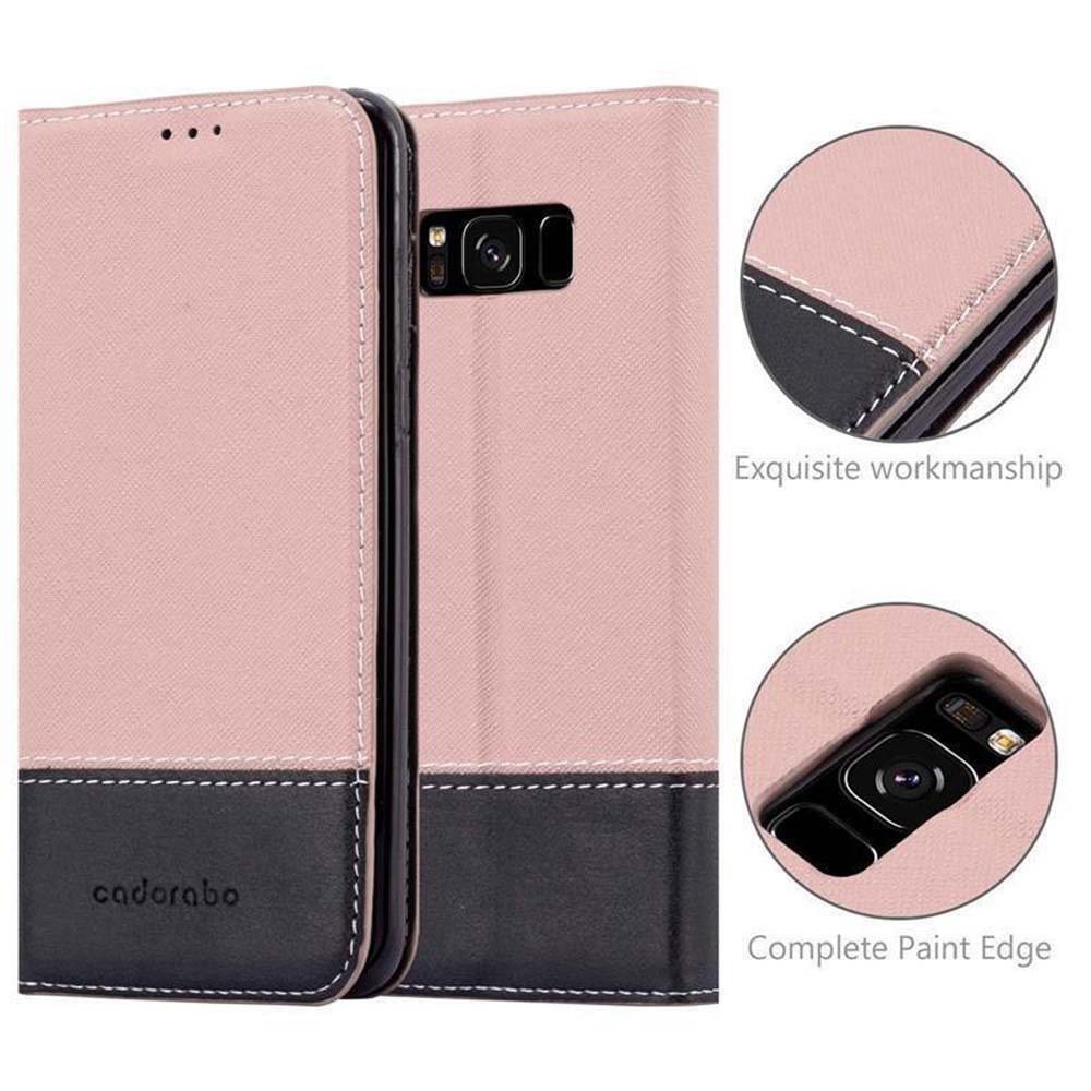 Pink-schwarze Handyhülle offen und geschlossen. Details zeigen exquisite Verarbeitung und lackierte Kanten.