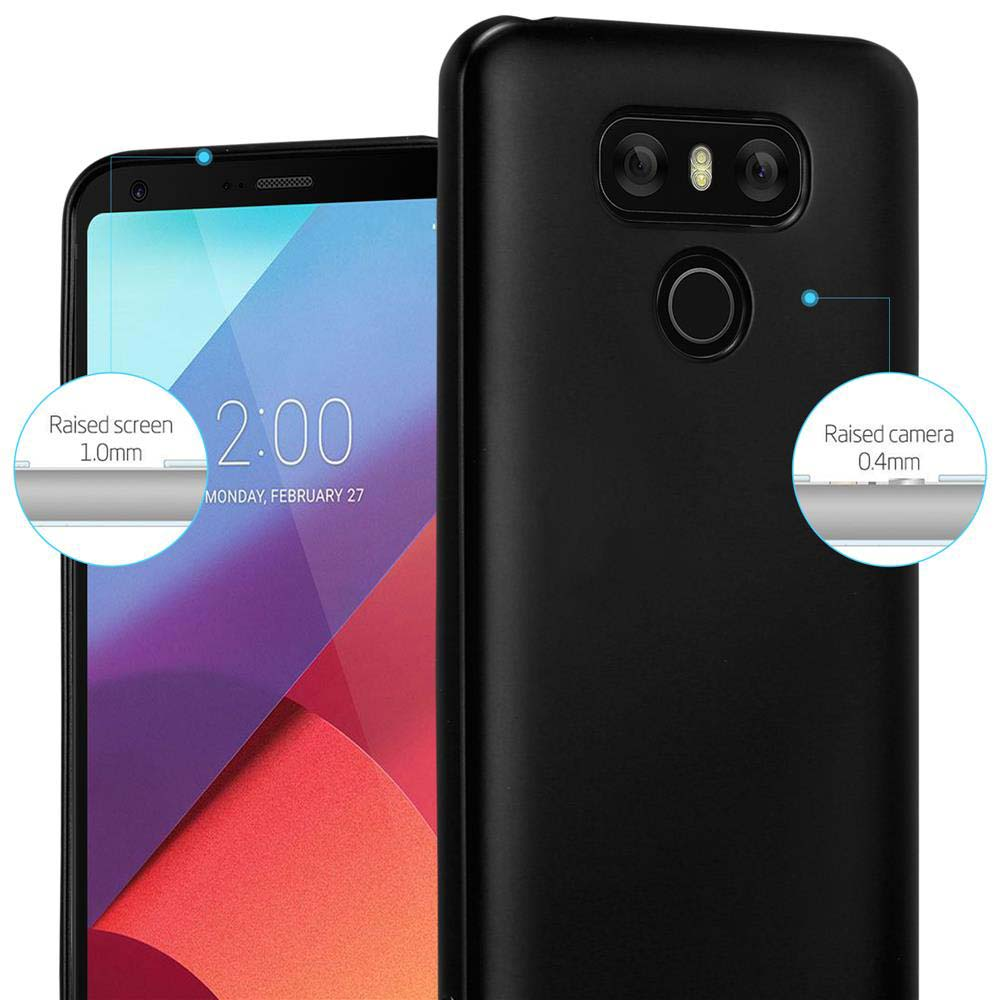 Un telefono nero, con schermo e area fotocamera rialzati, viene mostrato.