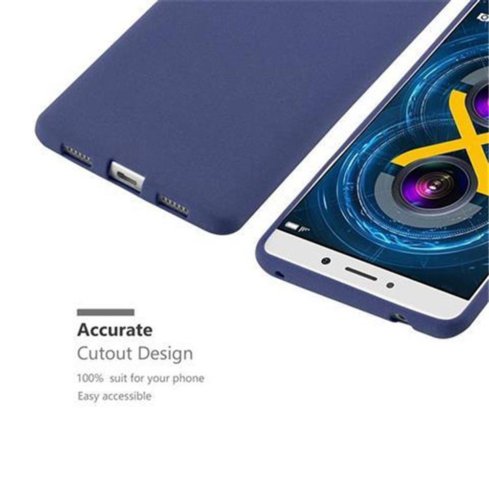 Custodia blu e telefono con app sullo schermo.