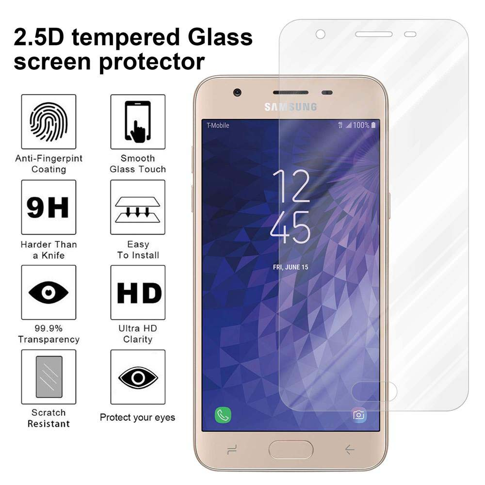 Smartphone dorato con protezione schermo e icone, più icone per le funzioni.