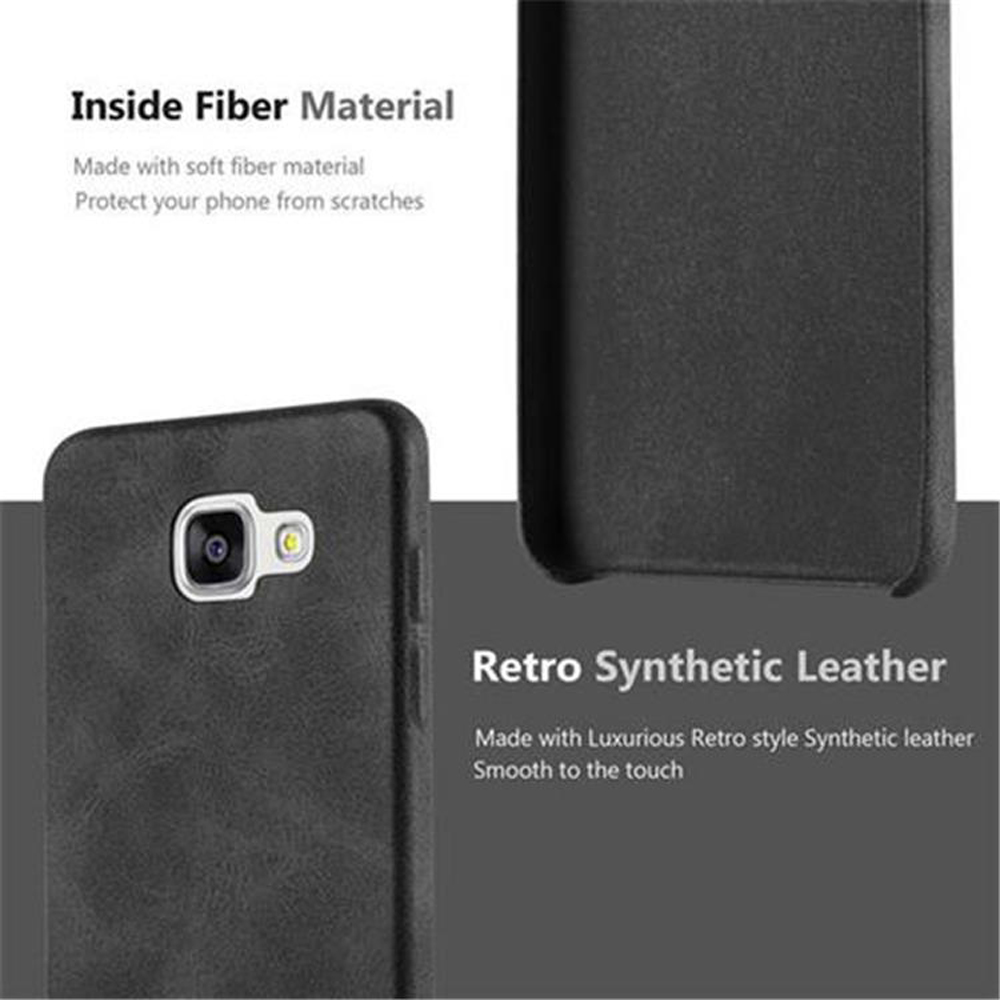 Primo piano di custodia nera. Materiale interno in fibra e pelle sintetica retrò, per la protezione del telefono.