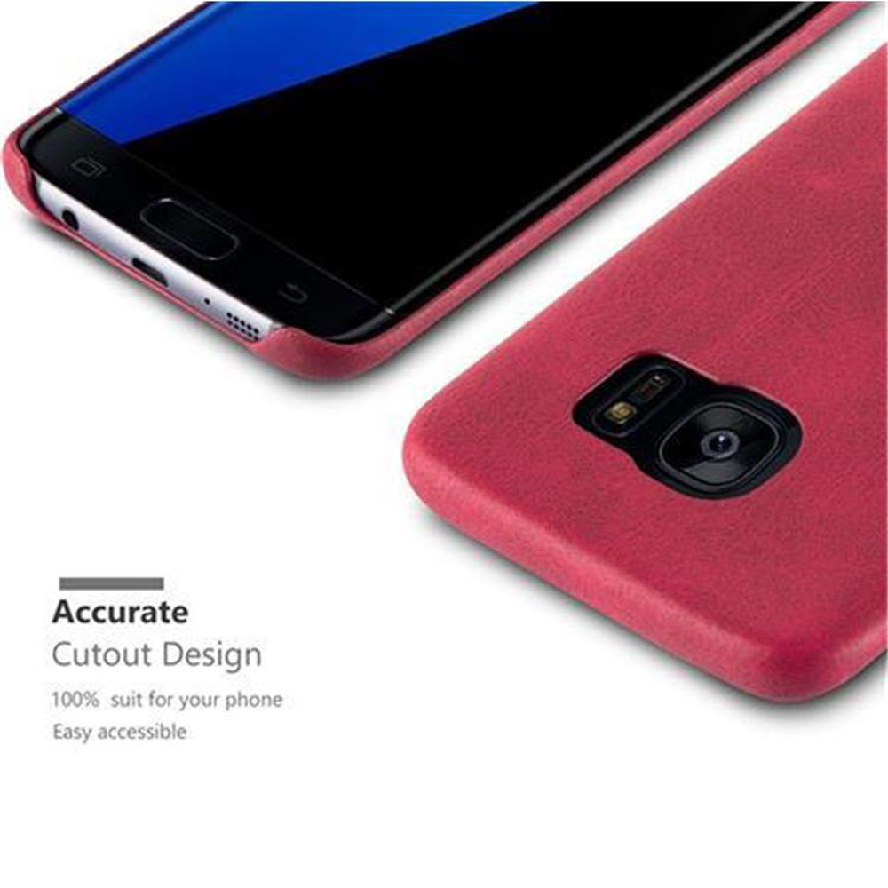 Telefono e custodia rossa. Lo schermo del telefono è nero. La custodia ha un foro per la fotocamera.