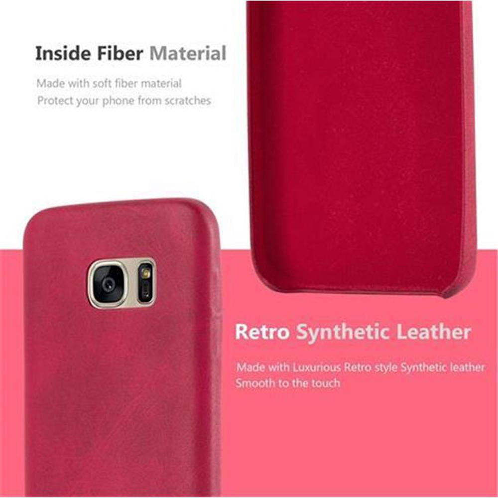 Custodia rossa per telefono con testo: Materiale interno in fibra e pelle sintetica retrò. Due parti.