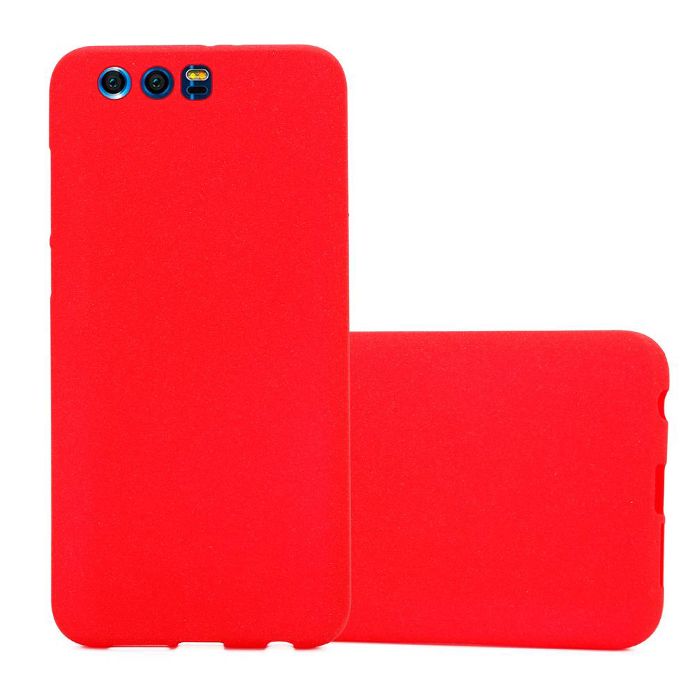 Custodia per telefono rossa. La custodia ha fori per la fotocamera.