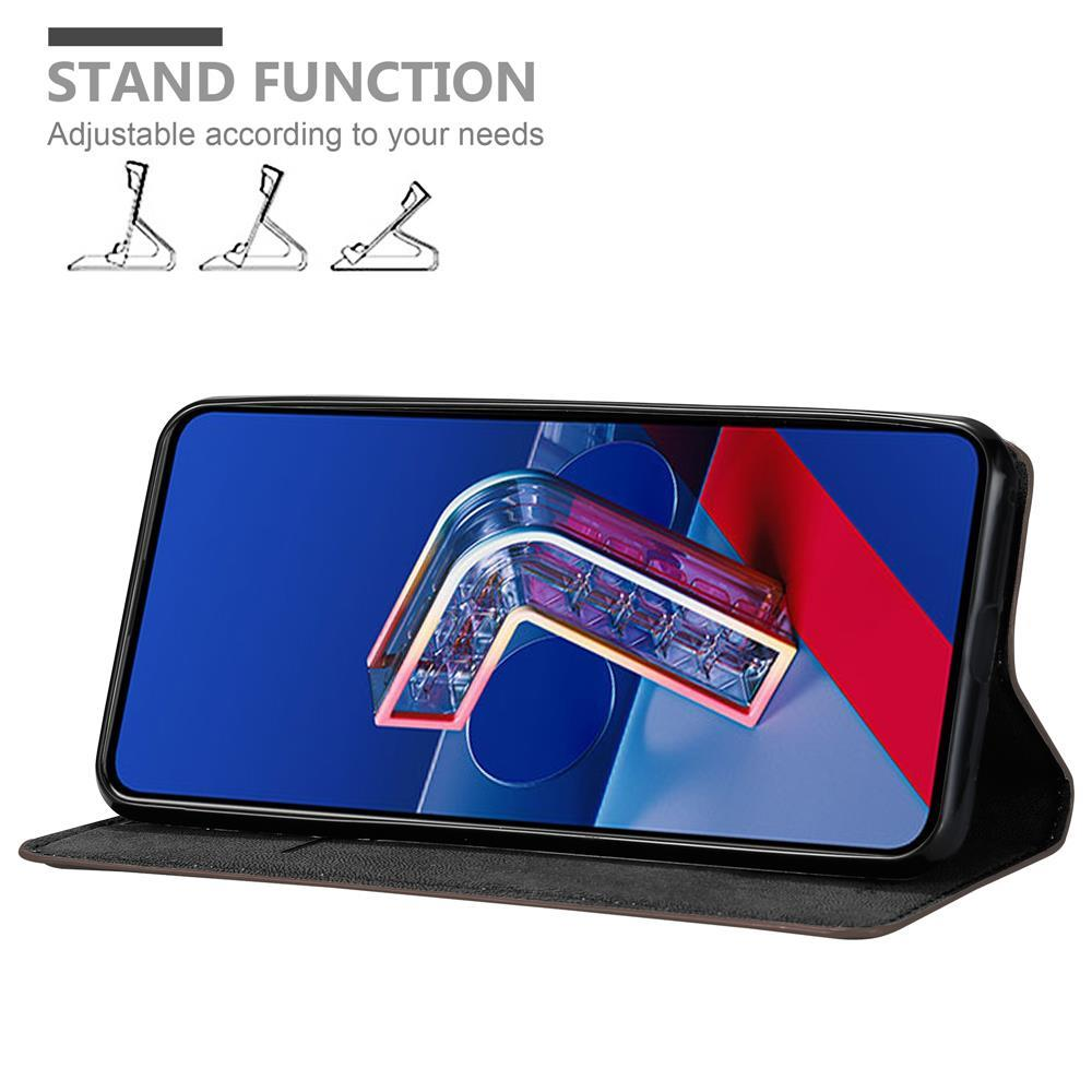 Telefon auf einem Ständer, der eine farbenfrohe Grafik auf dem Bildschirm zeigt. Der Ständer hat drei Positionen.