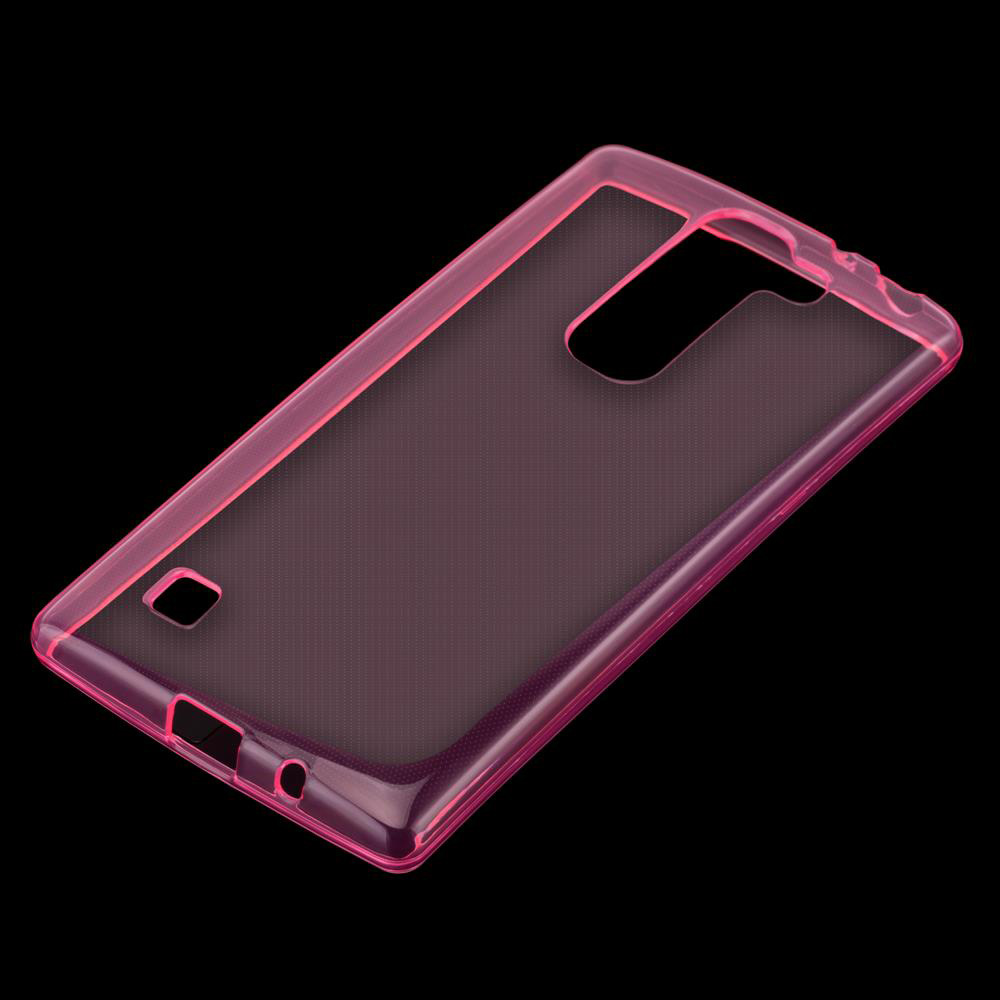 Una custodia rosa per un telefono, con sfondo nero. La custodia ha ritagli per il telefono.