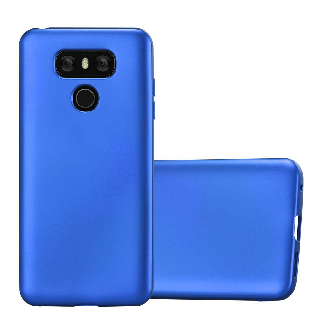 Custodia blu con telefono dentro. La custodia protegge il telefono. Vengono mostrate due custodie.