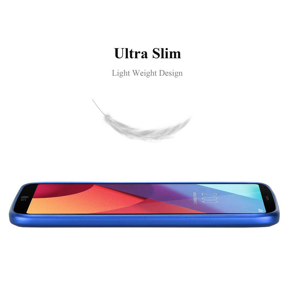 Telefono blu con design leggero e la piuma che fluttua sopra.