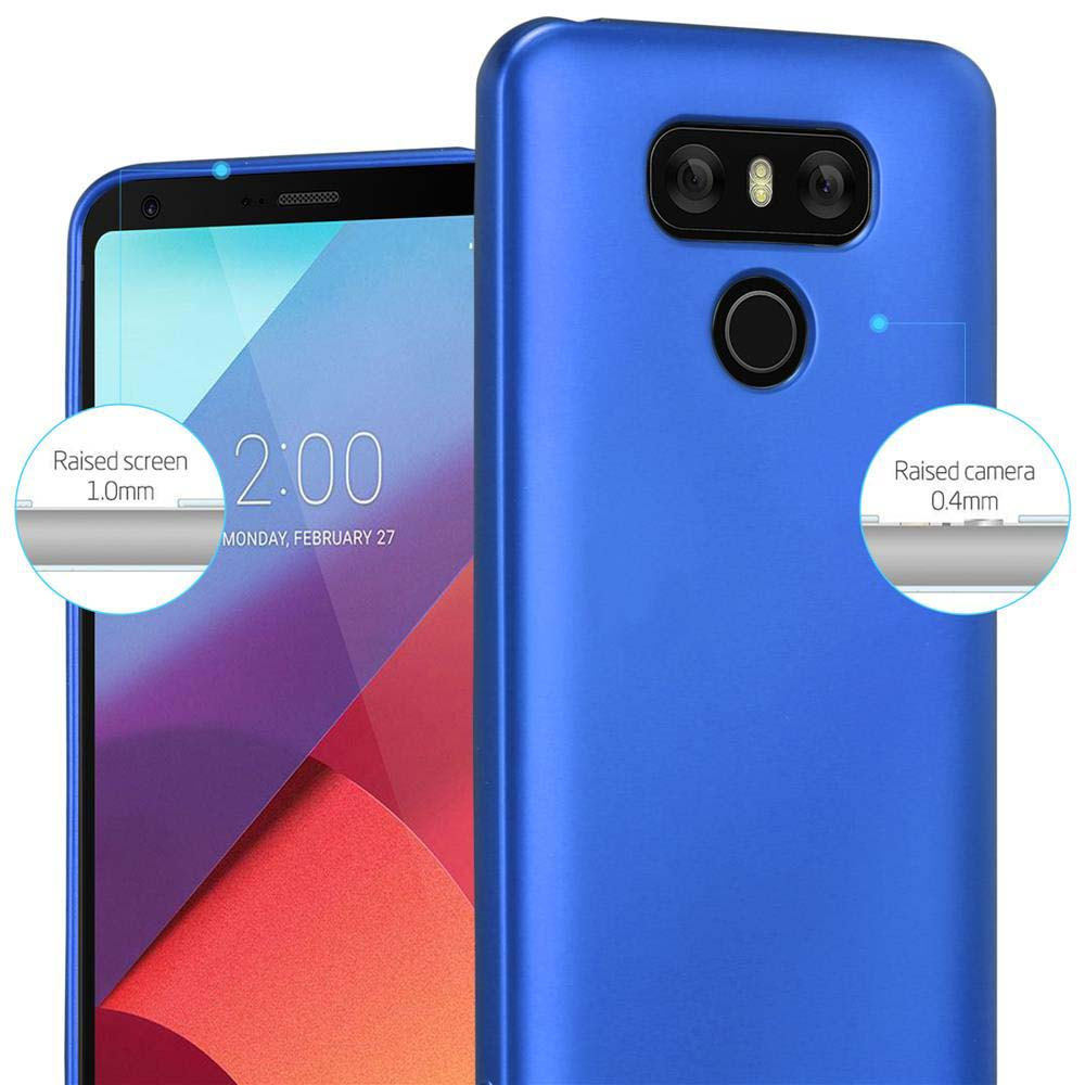 Custodia per telefono blu con protezione schermo e fotocamera. Mostra data e ora.