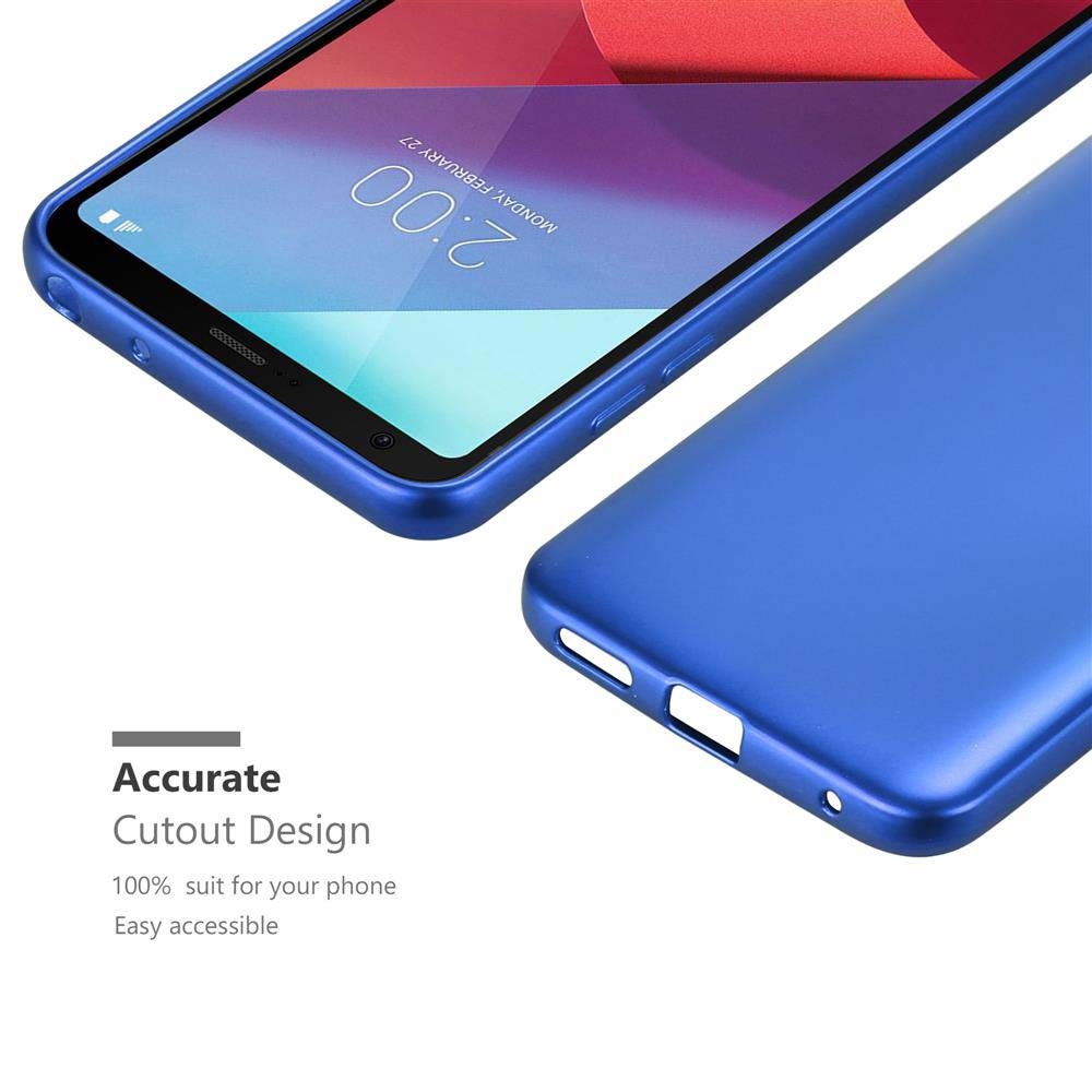 Custodia per telefono blu. Vista dall'alto e dal basso. Testo: Design preciso del ritaglio. 100% adatto.