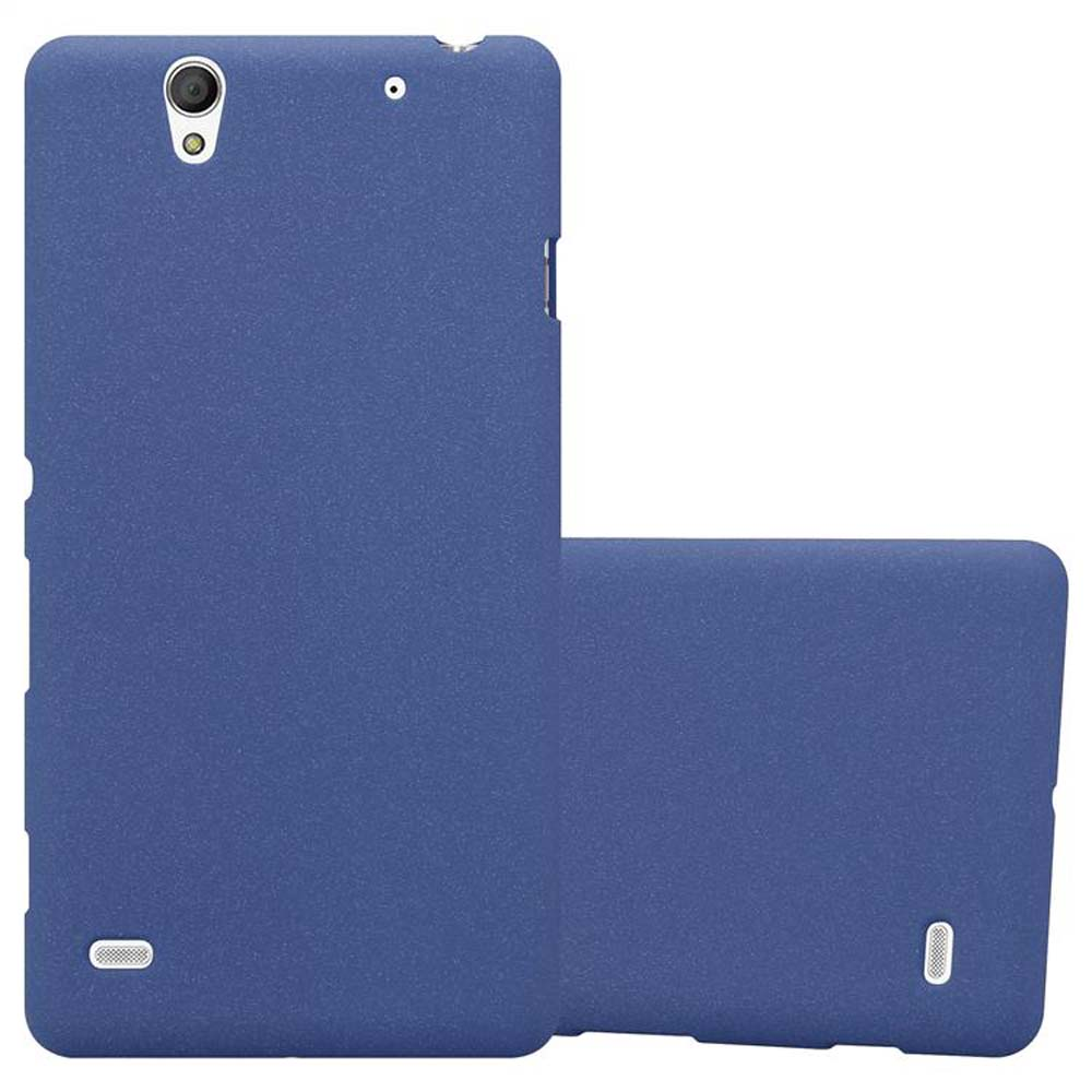 Custodia per telefono blu. Una custodia per telefono con fotocamera e pulsanti. La custodia è blu.