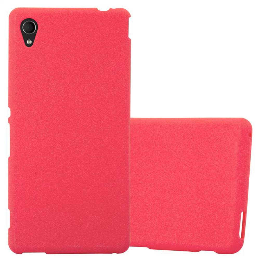 Dos fundas rojas para teléfono. Cerradas, con cámara y flash visibles en la parte trasera.