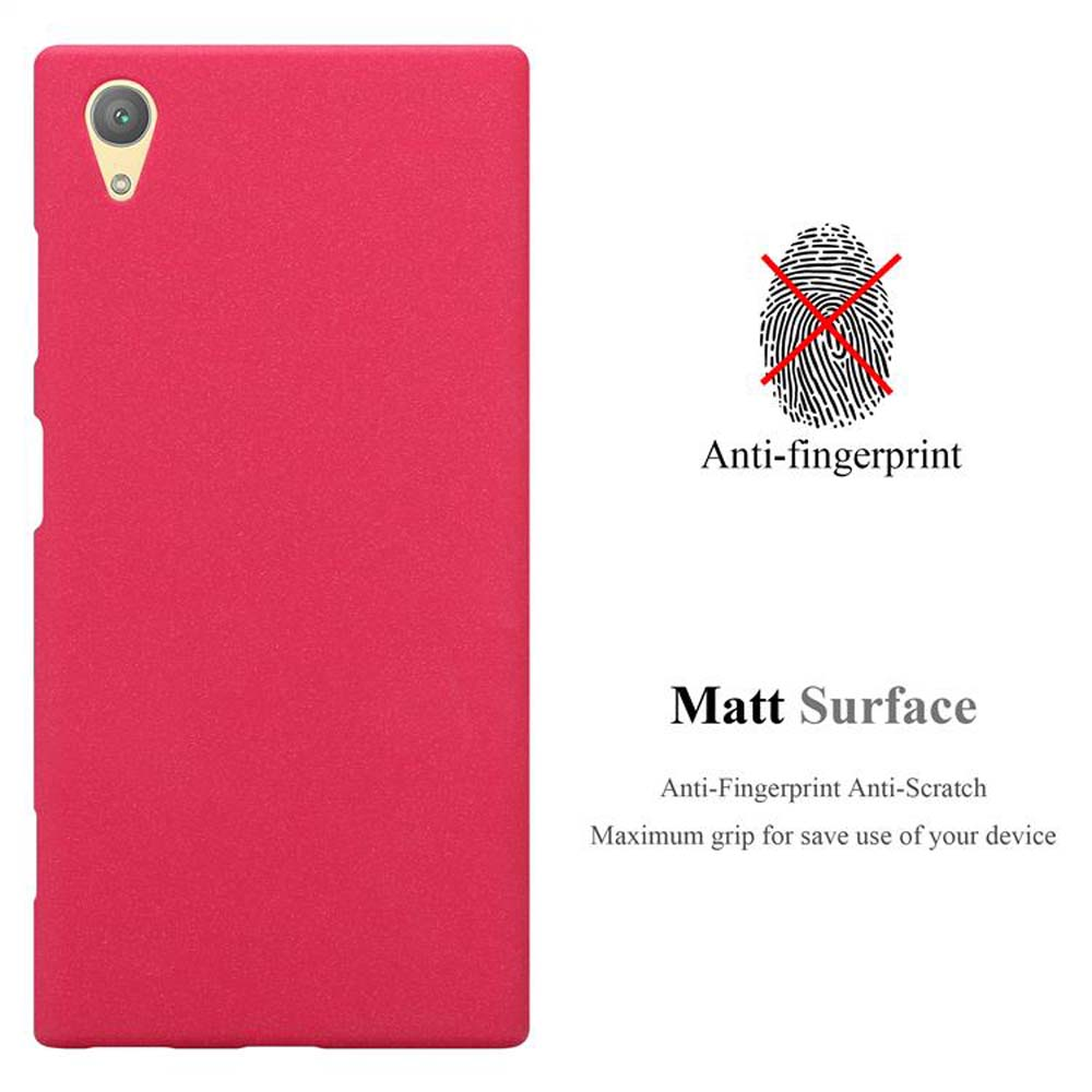 Retro del telefono rosso con testo: Anti-impronte e Superficie opaca.