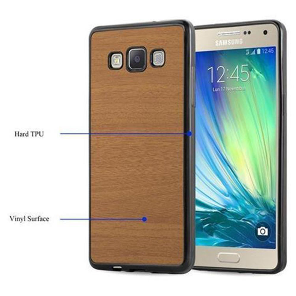 Ein Telefon in einer Hülle mit Holzmaserung.