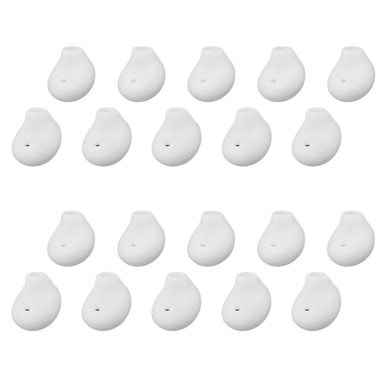Meerdere witte siliconen oordopjes.