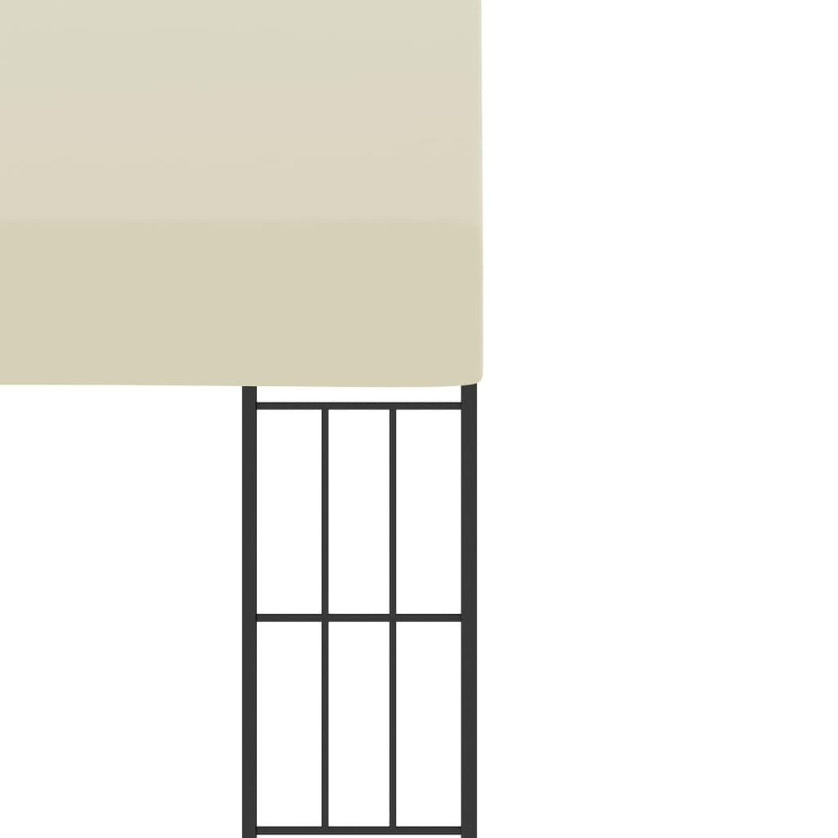 Struttura in metallo nero e tessuto beige su bianco.