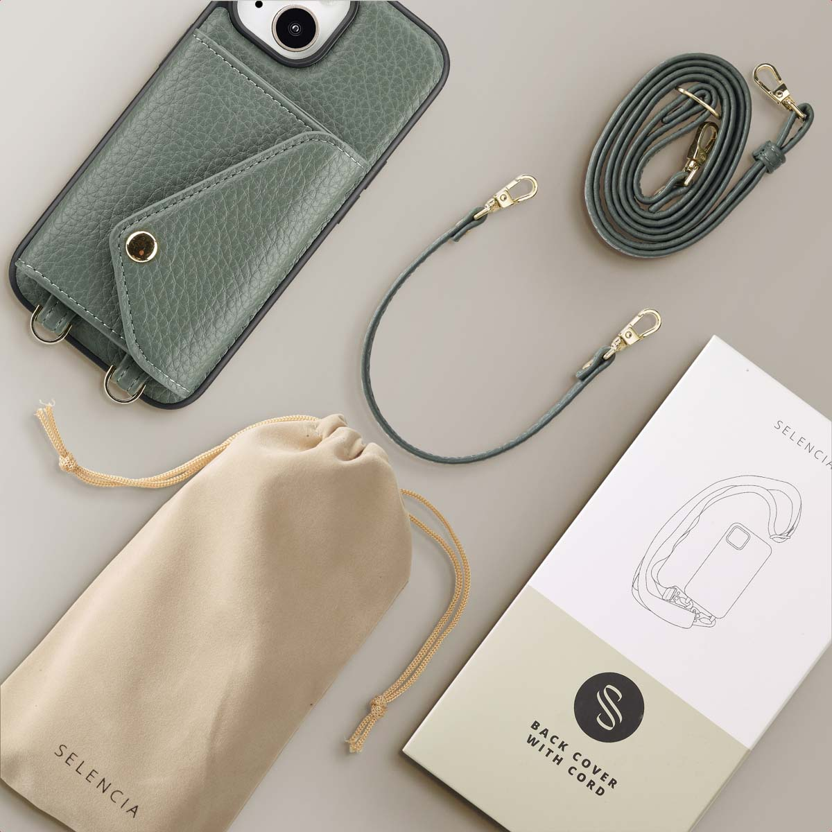 SELENCIA Sera Koordhoes met pashouder envelop geschikt voor iPhone 15 Phone case for Apple iPhone 15 Green