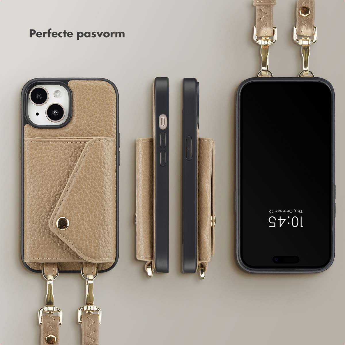 SELENCIA Sera Koordhoes met pashouder envelop geschikt voor iPhone 15 Phone case for Apple iPhone 15 Beige