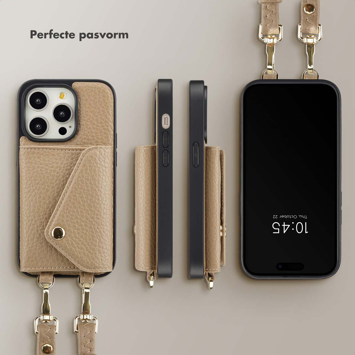 SELENCIA Sera Koordhoes met pashouder envelop - Geschikt voor Apple iPhone 14 Pro - Telefoonhoesje voor Apple iPhone 14 Pro Beige