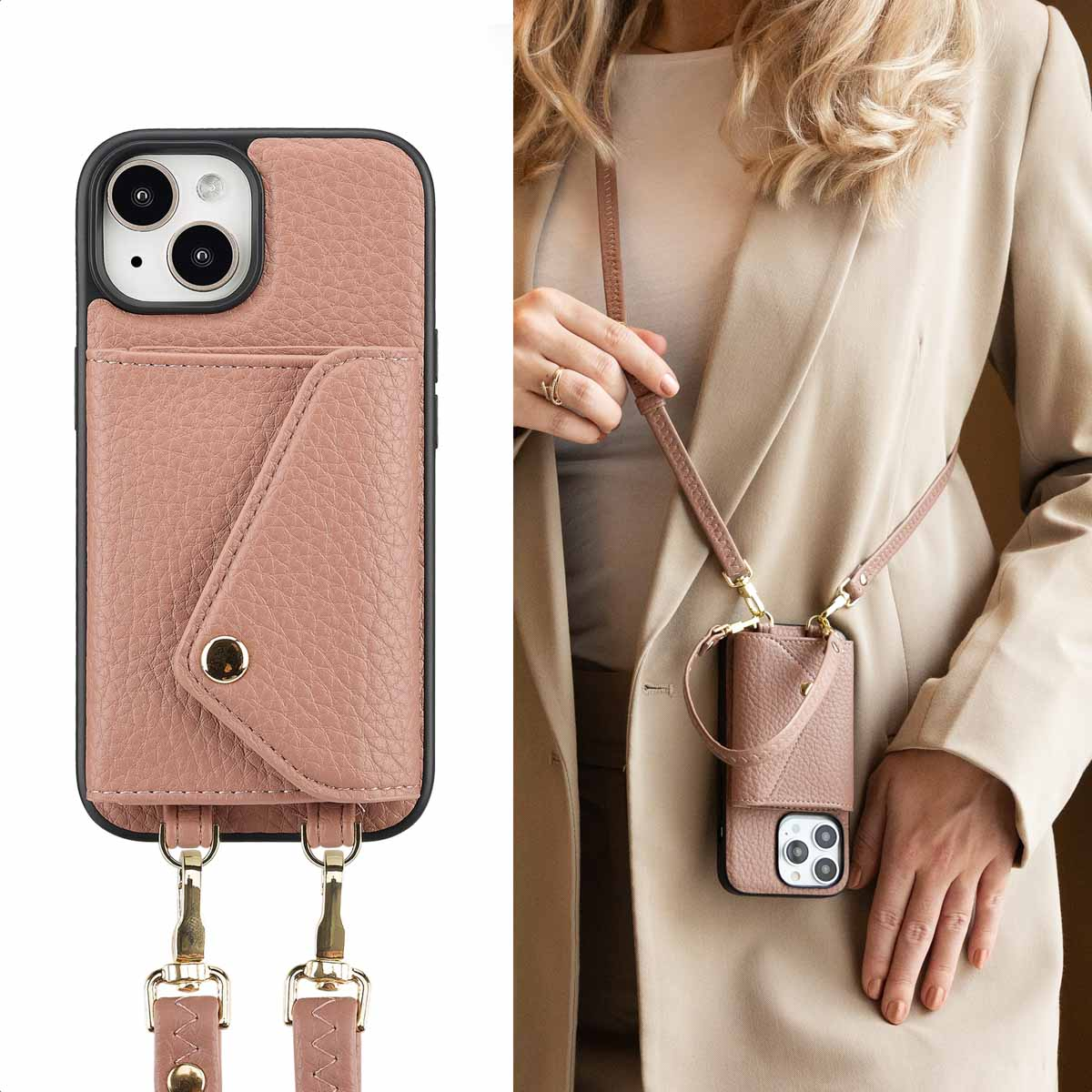 SELENCIA Sera Koordhoes met pashouder envelop geschikt voor iPhone 15 Phone case for Apple iPhone 15 Pink