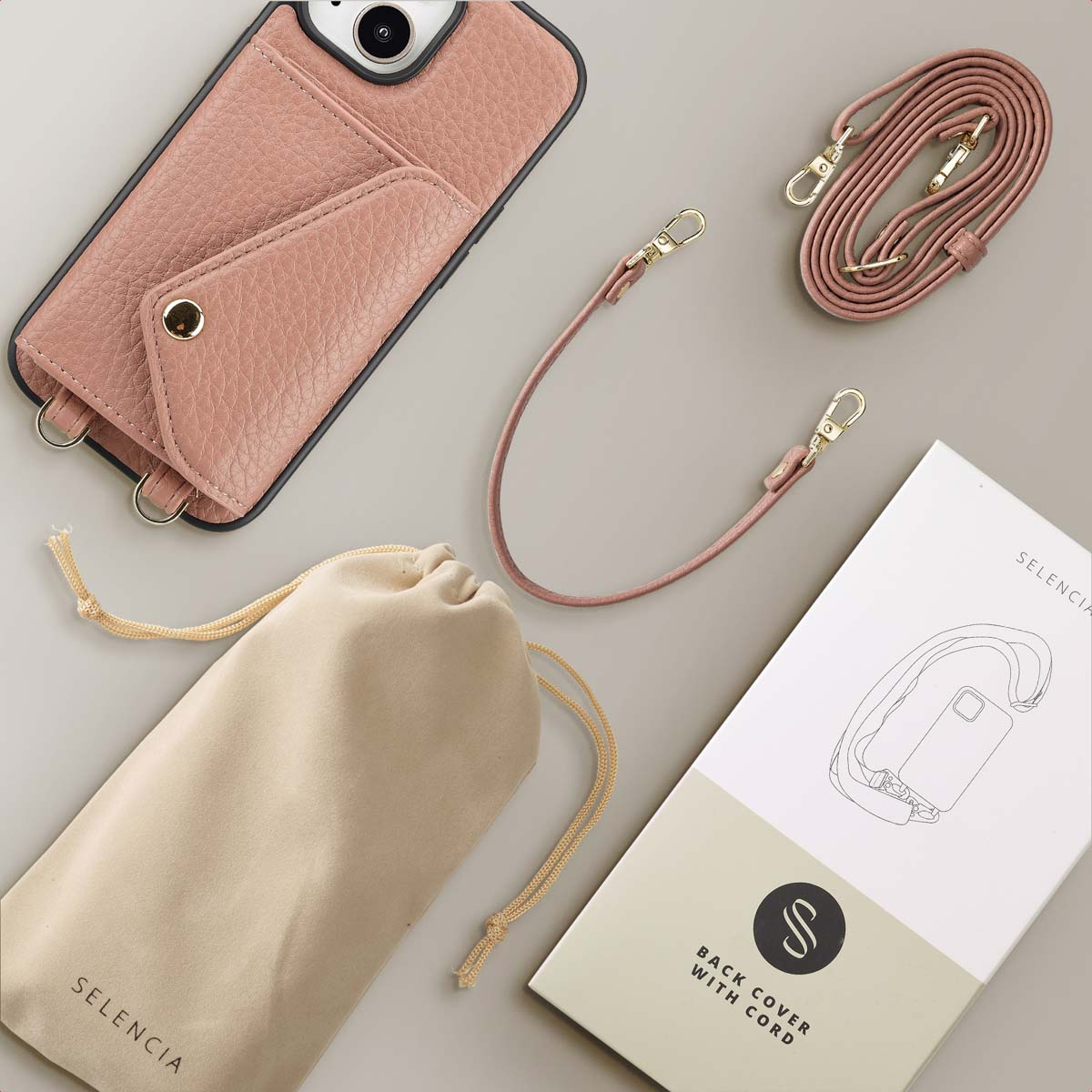SELENCIA Sera Koordhoes met pashouder envelop geschikt voor iPhone 15 Phone case for Apple iPhone 15 Pink