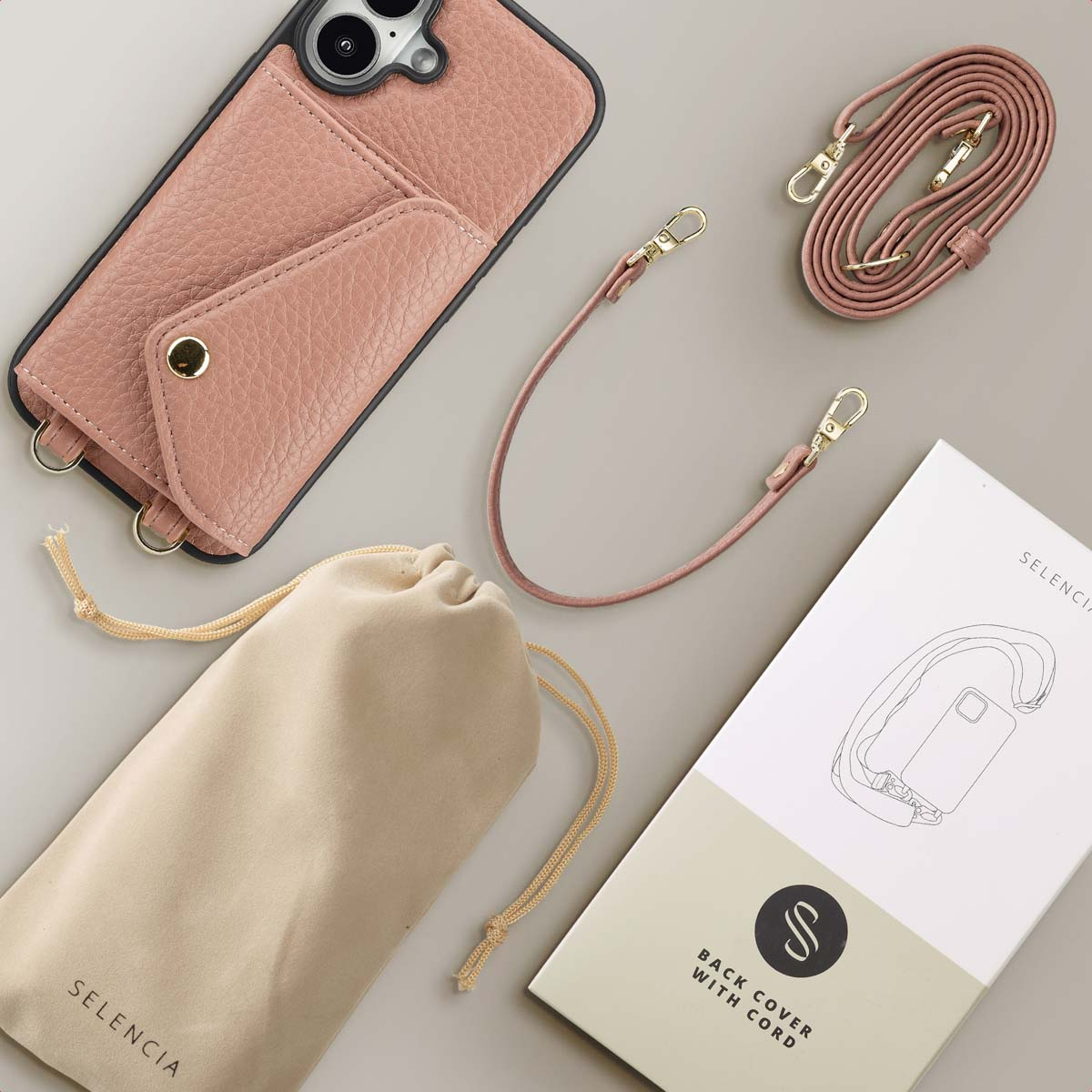 SELENCIA Sera Koordhoes met pashouder envelop - Geschikt voor Apple iPhone 16 - Telefoonhoesje voor Apple iPhone 16 Roze