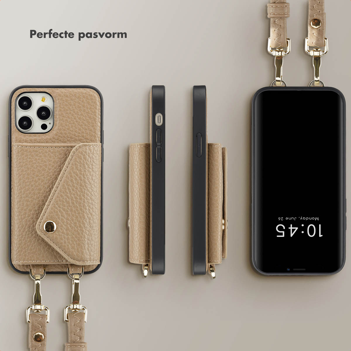 SELENCIA Coque avec lanière compatible avec iPhone 12/ iPhone 12 Pro Étui de Téléphone voor Apple iPhone 12/ iPhone 12 Pro Beige