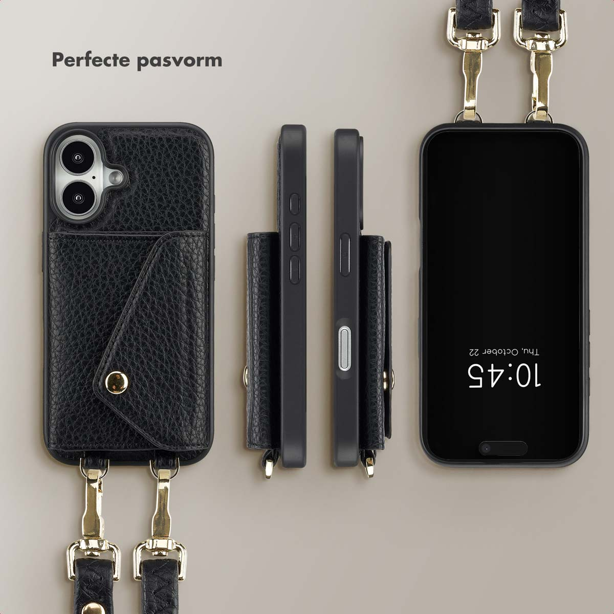 SELENCIA Sera Koordhoes met pashouder envelop - Geschikt voor Apple iPhone 16 - Telefoonhoesje voor Apple iPhone 16 Zwart