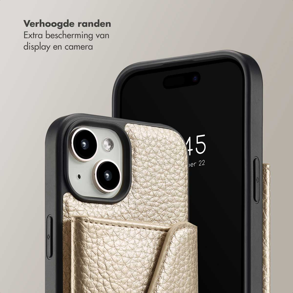 SELENCIA Sera Koordhoes met pashouder envelop geschikt voor iPhone 15 Phone case for Apple iPhone 15 Gold