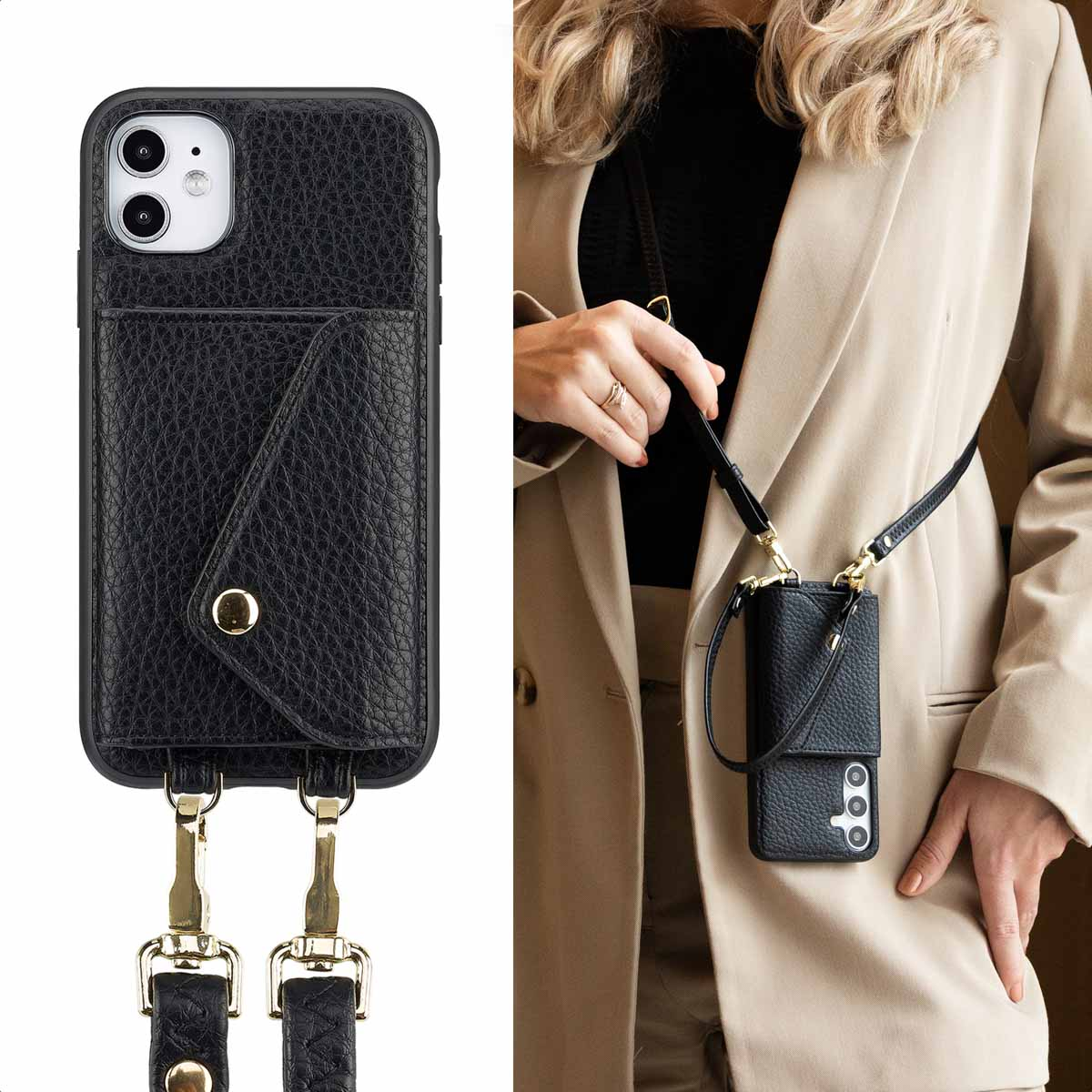 SELENCIA Coque avec lanière compatible avec iPhone 11 Étui de Téléphone voor Apple iPhone 11 Noir