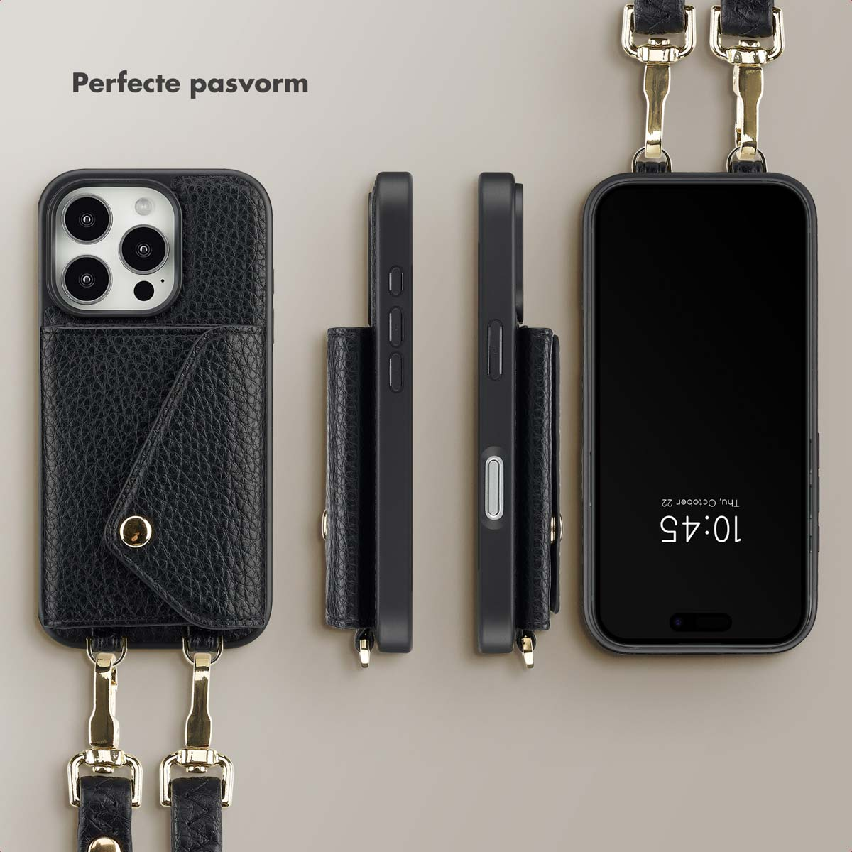 SELENCIA Sera Koordhoes met pashouder envelop - Geschikt voor Apple iPhone 16 Pro - Telefoonhoesje voor Apple iPhone 16 Pro Zwart