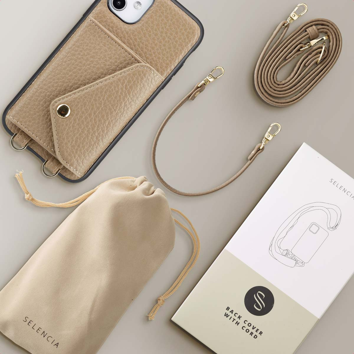 SELENCIA Coque avec lanière compatible avec iPhone 11 Étui de Téléphone voor Apple iPhone 11 Beige
