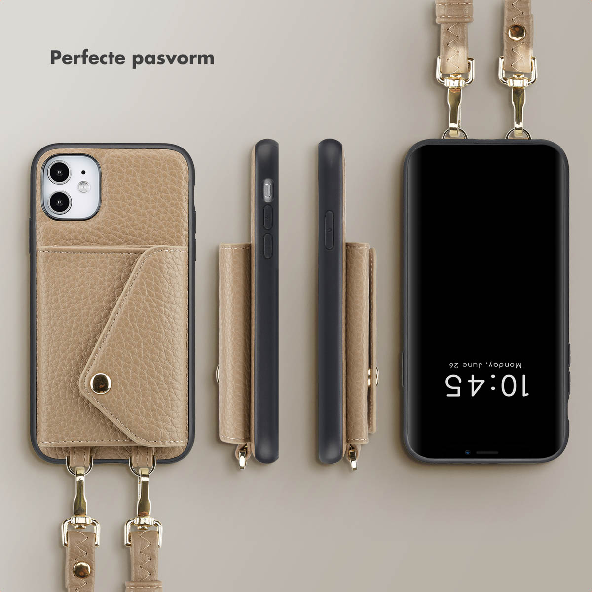 SELENCIA Coque avec lanière compatible avec iPhone 11 Étui de Téléphone voor Apple iPhone 11 Beige